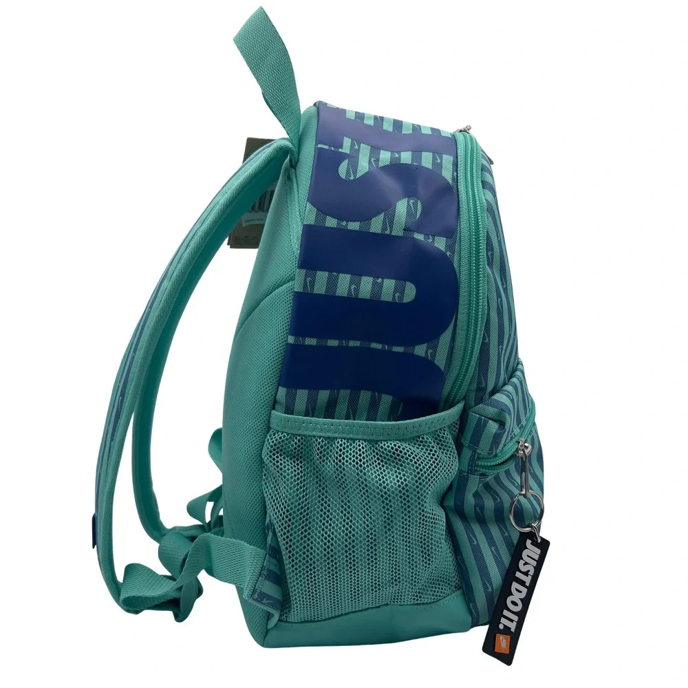 Nike Just Do It‎ Brasilia Mini Backpack Travel Play Teal Blue Stripe FZ2619 NWT